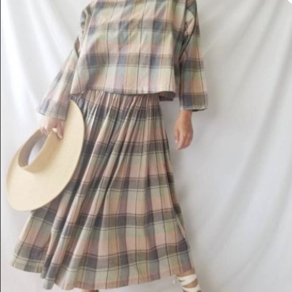 Vintage 80s Norma Kamali Rare 2 Piece Indian Cotton Madras Plaid Dress &… - Picture 7 of 16